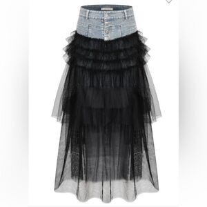High End Denim With Black Tulle Skirt